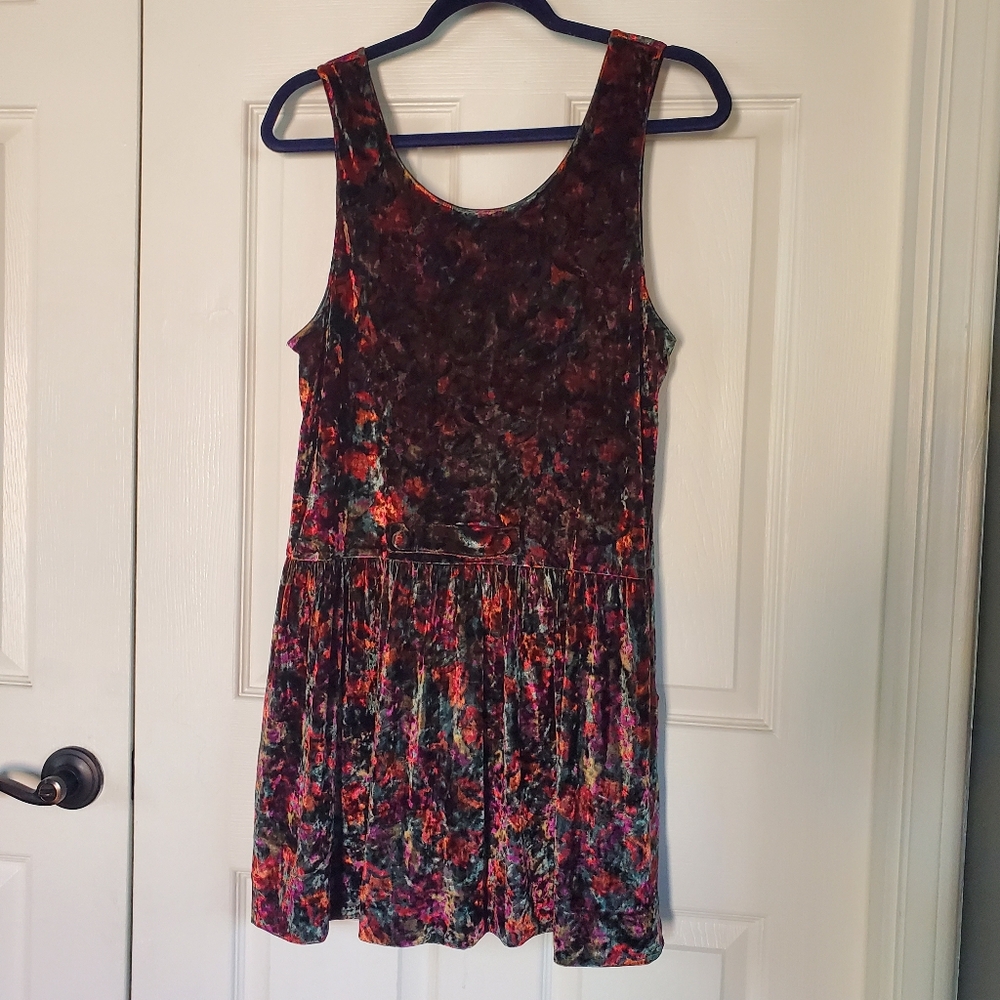 Free People Crushed Velvet Floral Burgundy Mini Dress Y2K Sleeveless Pullover Sm - Picture 5 of 12